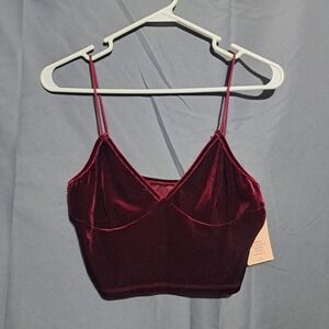 Shein Bae Womens‎ Velvet Crop Top Burgundy V-Neck Spaghetti Strap Medium NWT